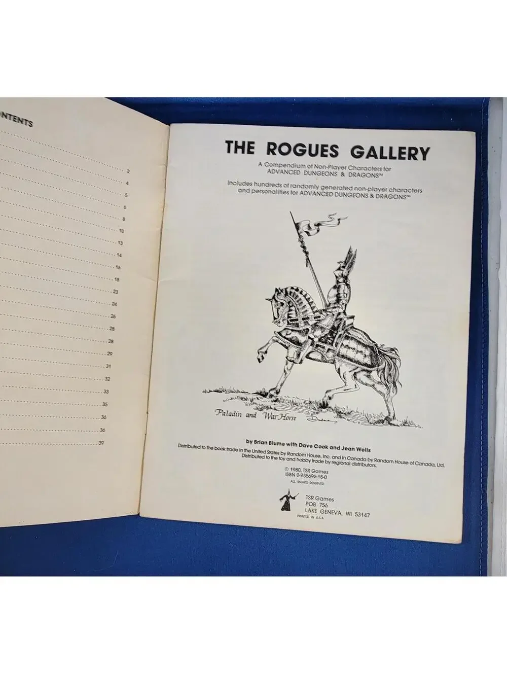 AD&D The Rogues Gallery TSR 9031 Character Reference Book D&D 1st Edition 1980